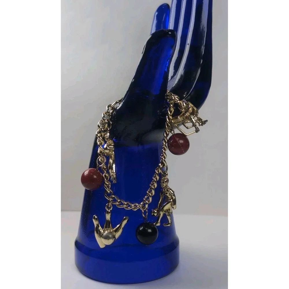 Vintage Bowling Gold Tone Charm Bracelet Classic Costume Jewelry Sports
